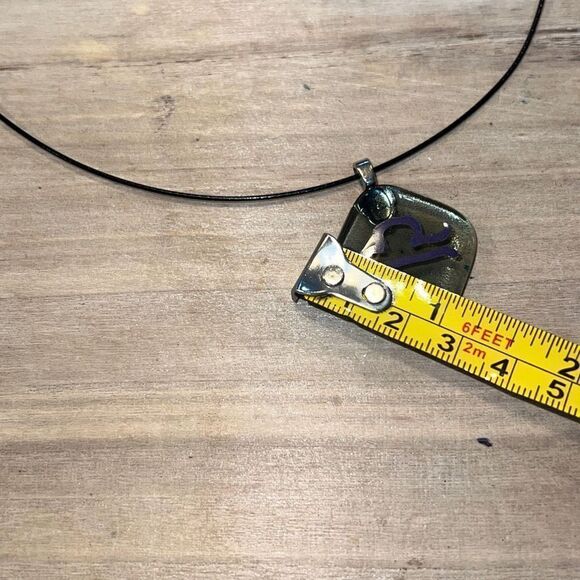 Fused Glass Pendant Silver Dichroic Accents Silver Tone Bezel On Coated Wire - Picture 5 of 6